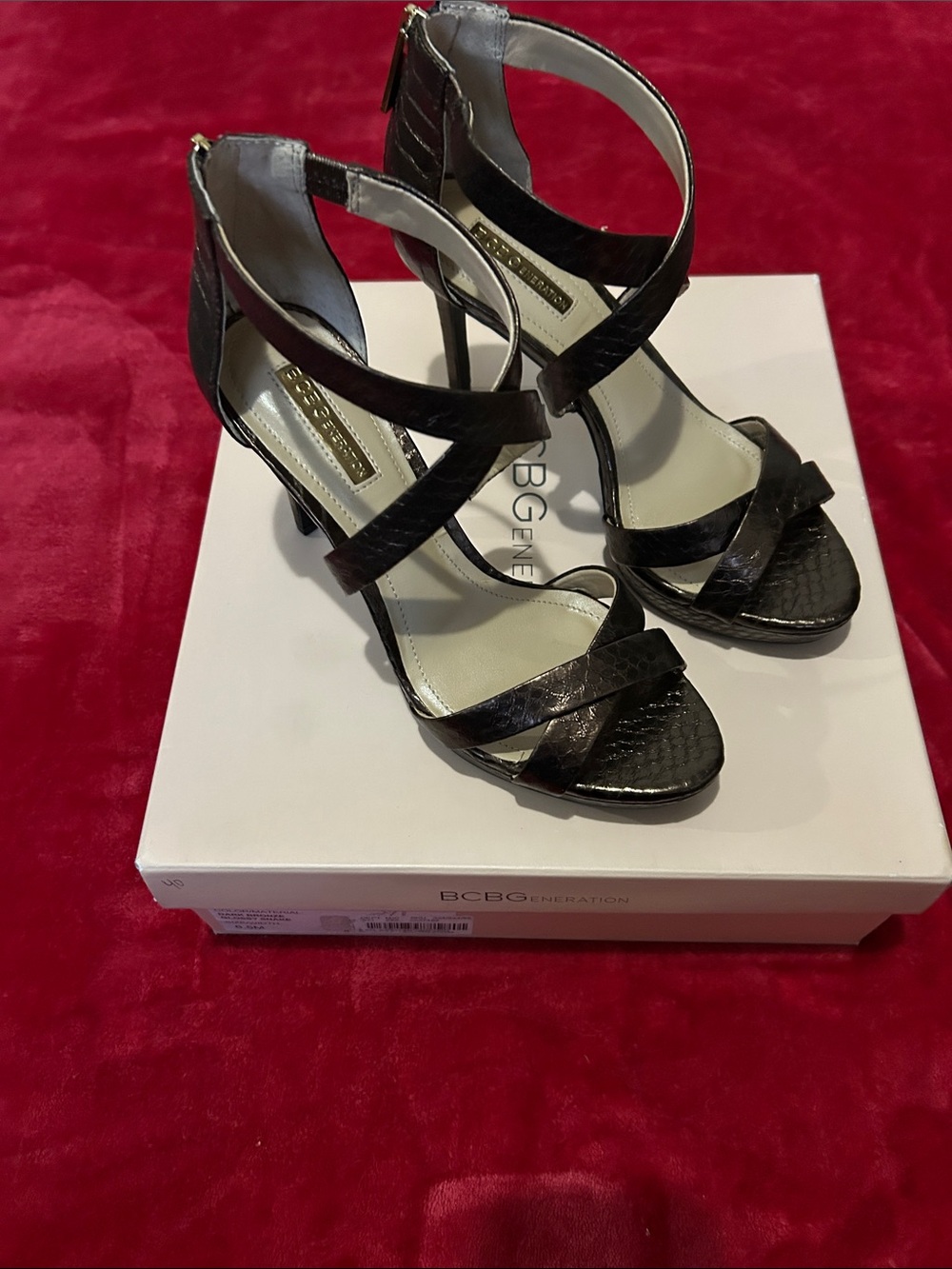 BCBGeneration Dark Bronze Strappy Stiletto Sandals